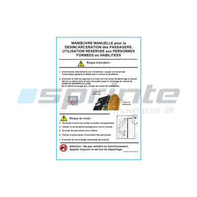 Plaque d'instructions frein manuel GEARLESS (1 levier)